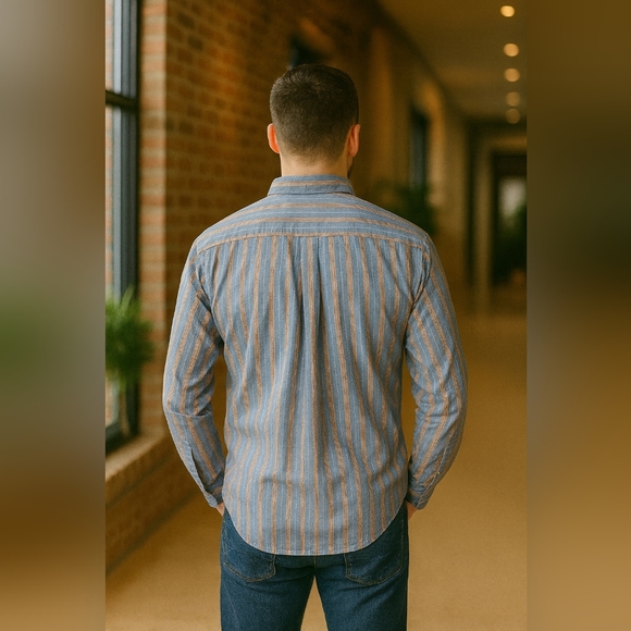 Ralph Lauren Men’s L Classic Fit Blue Orange Striped Cotton Button Down Shirt - Picture 3 of 11